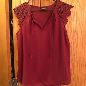 Express Wine-Red V Neck, Lace Tank